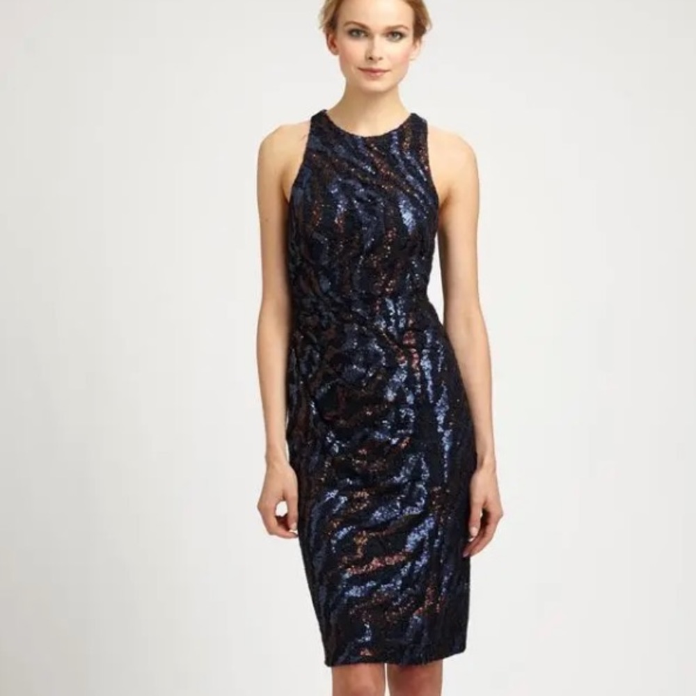 David Meister Black and Brown Sequined Dress